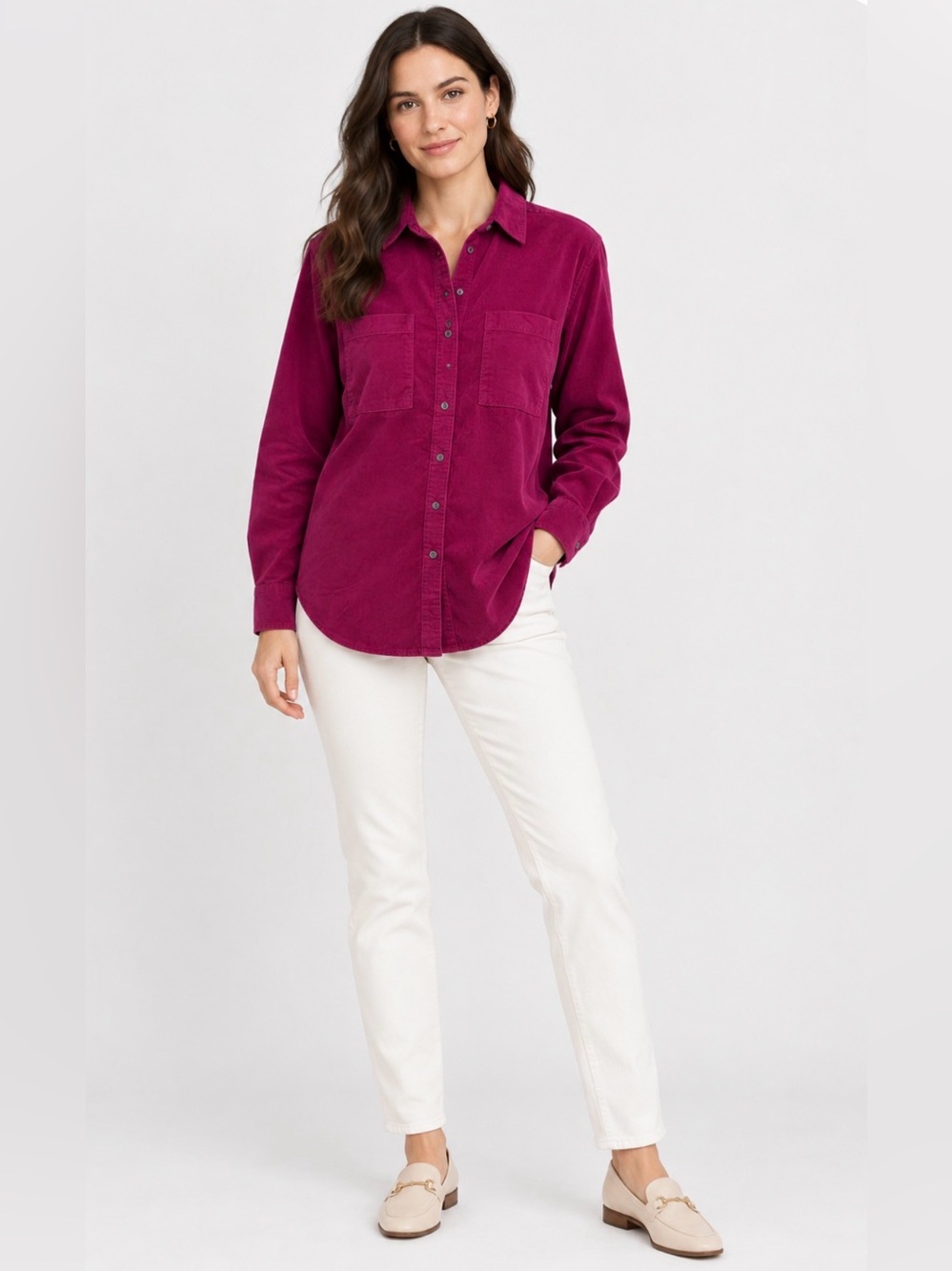 LOFT Cotton Button Down Shirt in Pink XS NWT